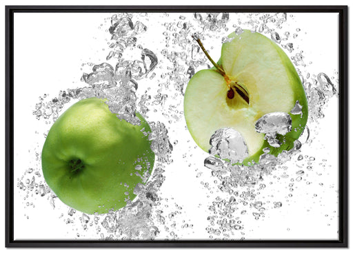 saftig grüne Äpfel im Wasser auf Leinwandbild gerahmt Größe 100x70