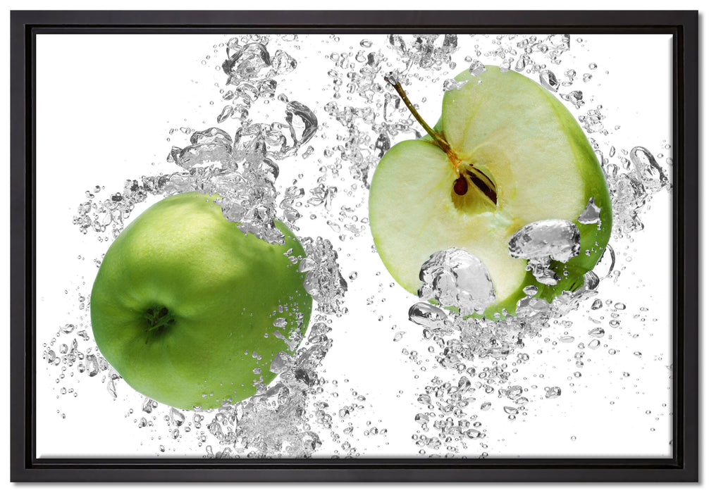 saftig grüne Äpfel im Wasser auf Leinwandbild gerahmt Größe 60x40