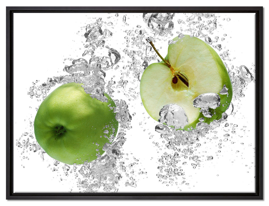 saftig grüne Äpfel im Wasser auf Leinwandbild gerahmt Größe 80x60