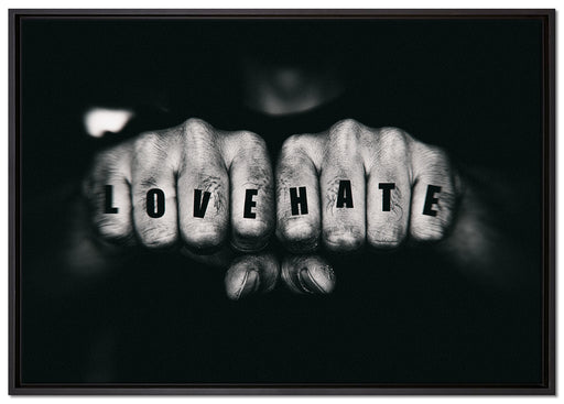 Love Hate Fäuste auf Leinwandbild gerahmt Größe 100x70