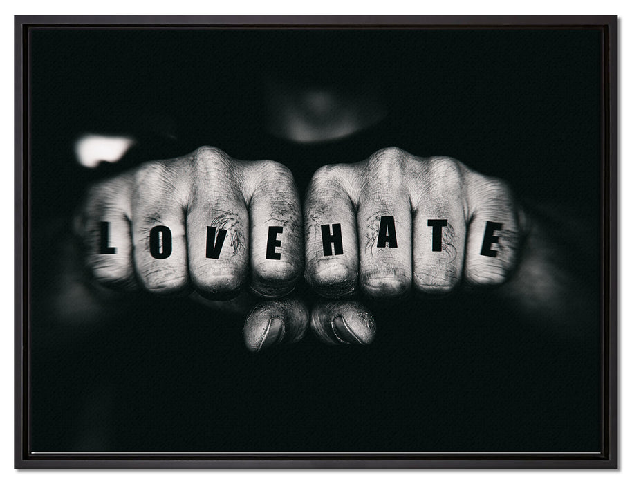Love Hate Fäuste auf Leinwandbild gerahmt Größe 80x60