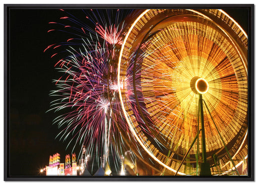 Jahrmarkt mit Feuerwerk auf Leinwandbild gerahmt Größe 100x70