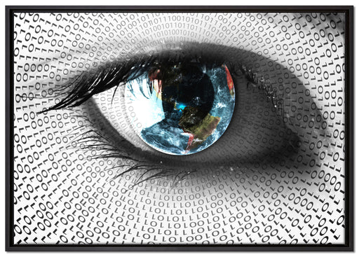Auge mit binärem Code auf Leinwandbild gerahmt Größe 100x70