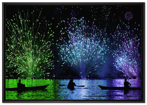 Feuerwerk auf dem Wasser auf Leinwandbild gerahmt Größe 100x70