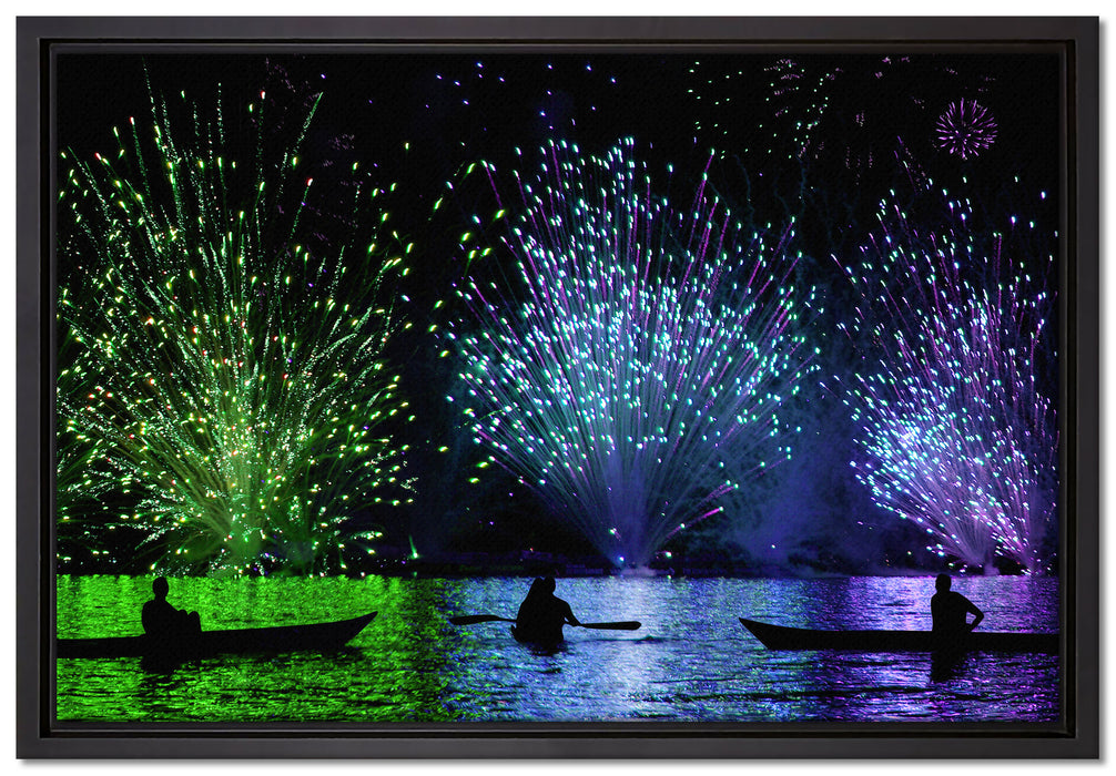 Feuerwerk auf dem Wasser auf Leinwandbild gerahmt Größe 60x40