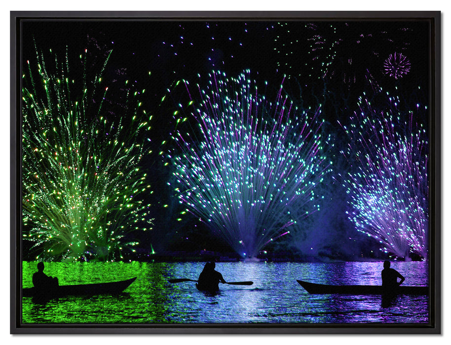 Feuerwerk auf dem Wasser auf Leinwandbild gerahmt Größe 80x60