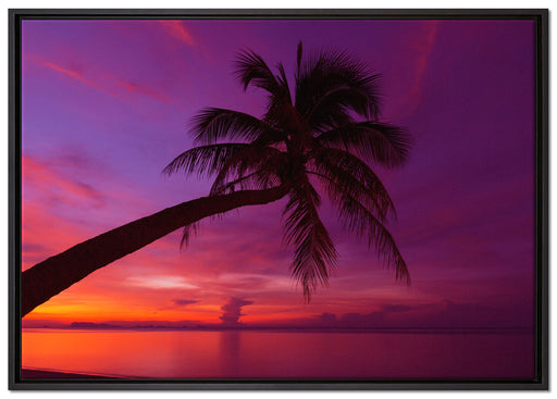 Palme am Meer mit Sonnenuntergang auf Leinwandbild gerahmt Größe 100x70