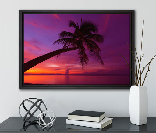Palme am Meer mit Sonnenuntergang auf Leinwandbild gerahmt mit Kirschblüten
