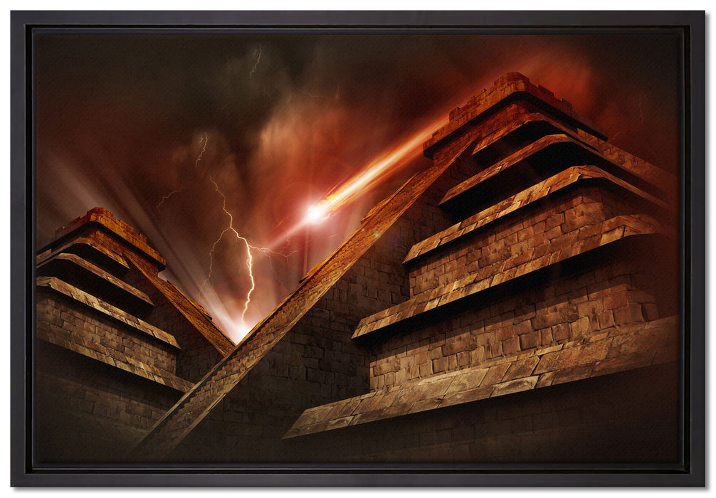 Majatempel bei Gewitter auf Leinwandbild gerahmt Größe 60x40