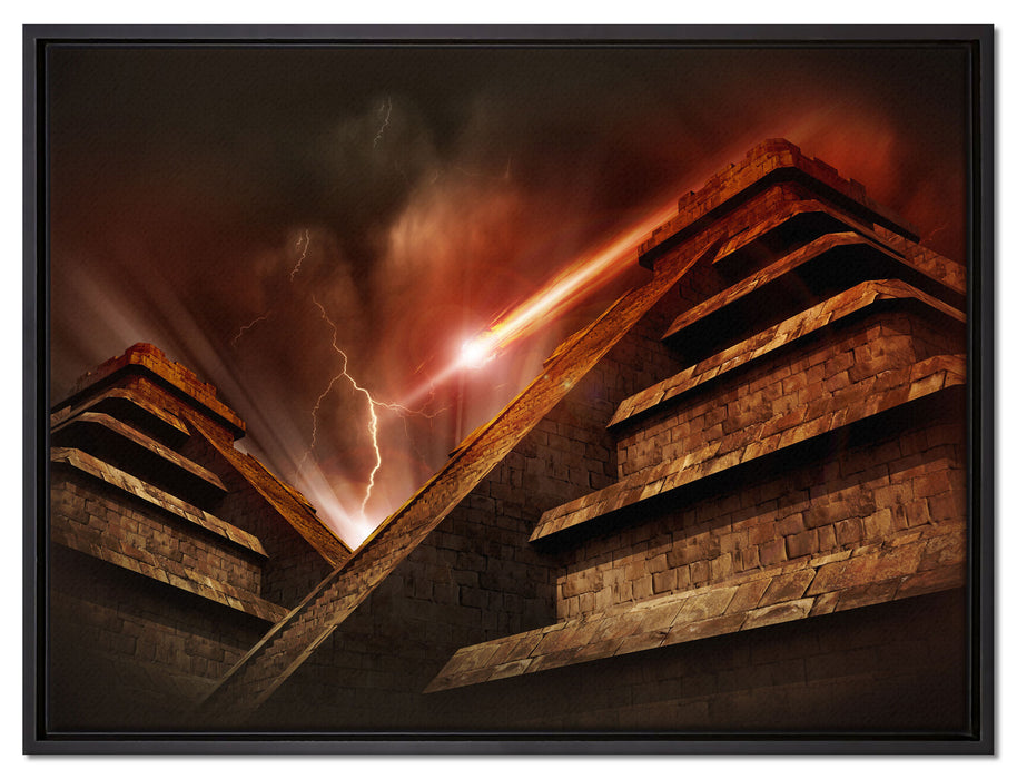 Majatempel bei Gewitter auf Leinwandbild gerahmt Größe 80x60