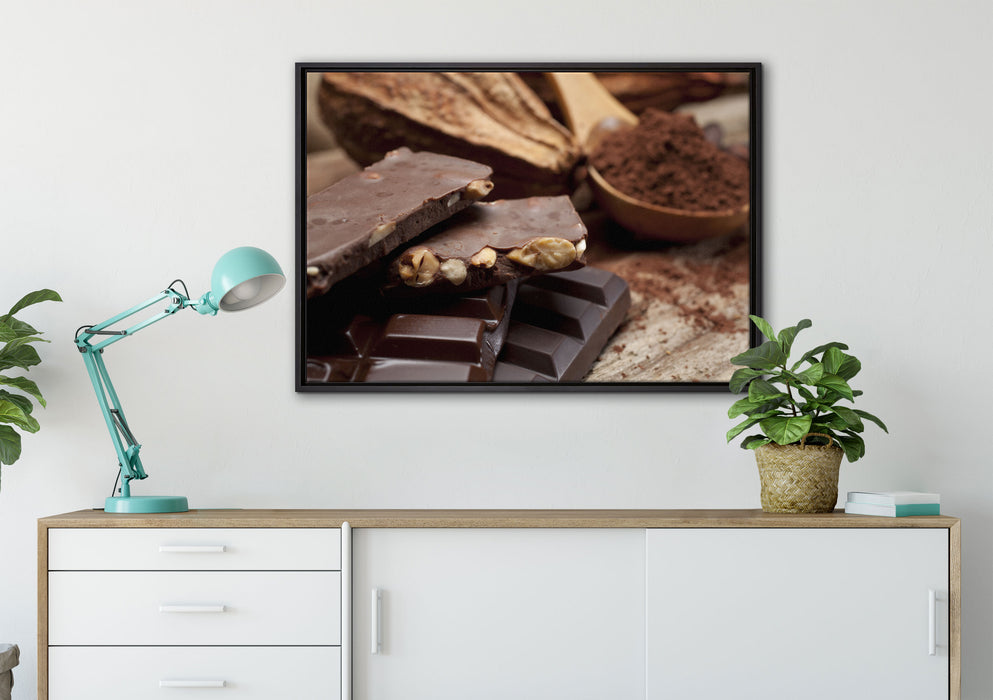 Leckere Schokolade auf Leinwandbild gerahmt verschiedene Größen im Wohnzimmer