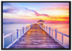 Steg ins Meer bei Sonnenuntergang auf Leinwandbild gerahmt Größe 100x70