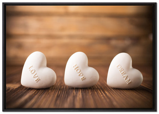 Love Hope Dream Hearts auf Leinwandbild gerahmt Größe 100x70