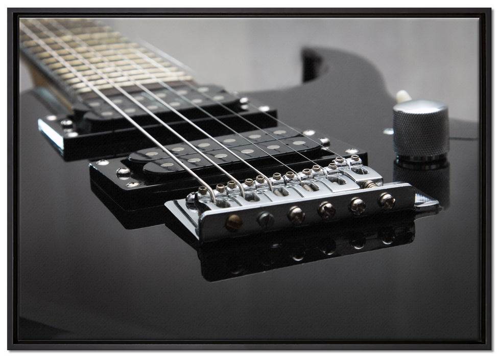 Black E-Guitar auf Leinwandbild gerahmt Größe 100x70