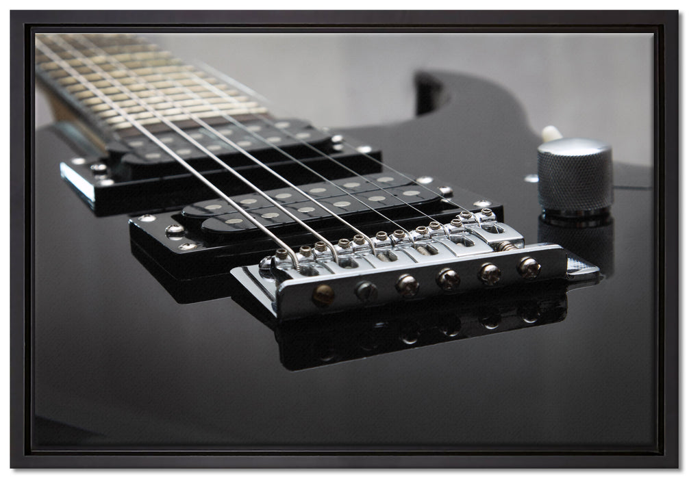 Black E-Guitar auf Leinwandbild gerahmt Größe 60x40