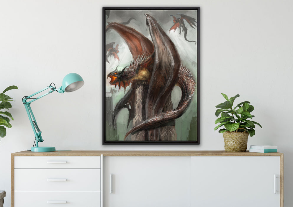 Dragons auf Leinwandbild gerahmt verschiedene Größen im Wohnzimmer