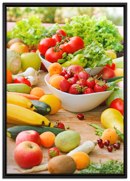 Buntes Obst und Gemüse auf Leinwandbild gerahmt Größe 100x70