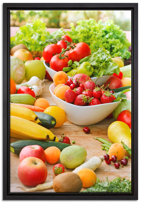 Buntes Obst und Gemüse auf Leinwandbild gerahmt Größe 60x40