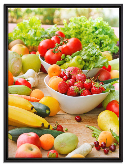 Buntes Obst und Gemüse auf Leinwandbild gerahmt Größe 80x60