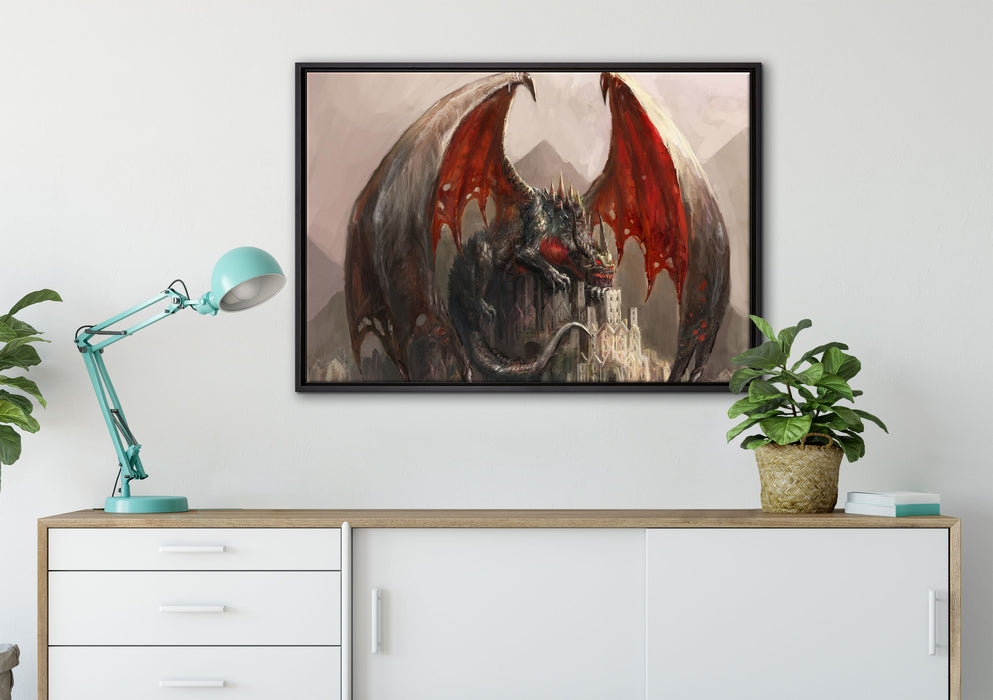 Dragon castle auf Leinwandbild gerahmt verschiedene Größen im Wohnzimmer