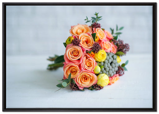 Romantischer Blumenstrauß auf Leinwandbild gerahmt Größe 100x70
