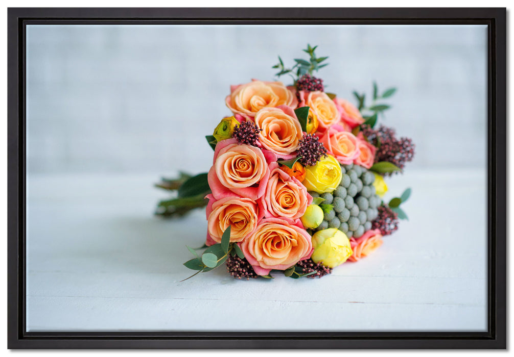 Romantischer Blumenstrauß auf Leinwandbild gerahmt Größe 60x40