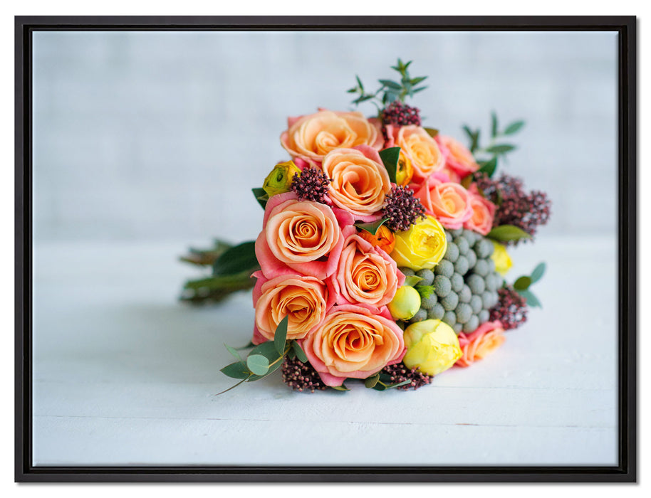Romantischer Blumenstrauß auf Leinwandbild gerahmt Größe 80x60
