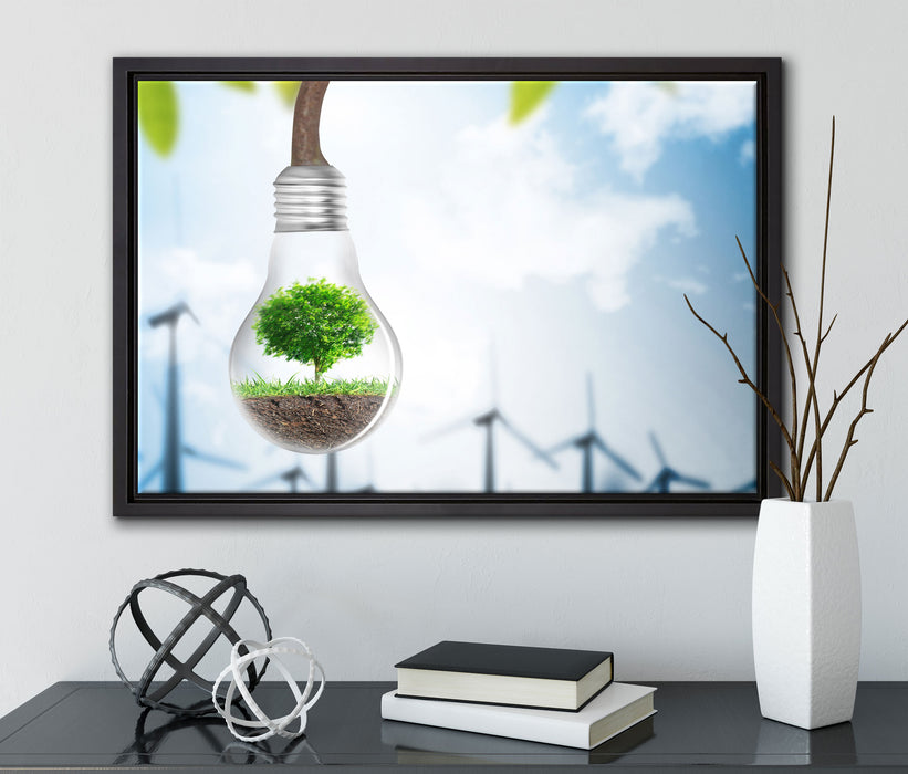 Light bulb energy concept auf Leinwandbild gerahmt mit Kirschblüten