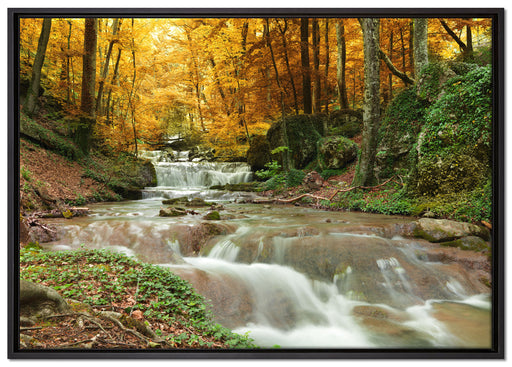 Waldbach im Herbst auf Leinwandbild gerahmt Größe 100x70