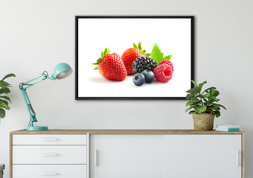 Frisches Obst auf Leinwandbild gerahmt verschiedene Größen im Wohnzimmer