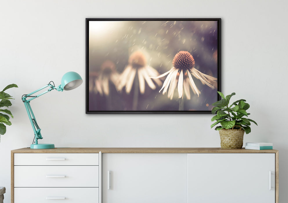 Blumen im Regen auf Leinwandbild gerahmt verschiedene Größen im Wohnzimmer