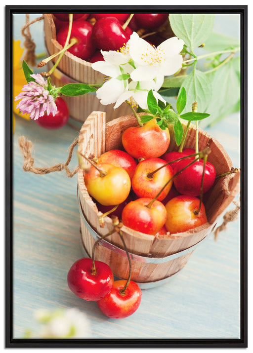 Bucket of cherries auf Leinwandbild gerahmt Größe 100x70