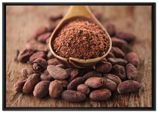 Kakaopulver und Kakaobohnen auf Leinwandbild gerahmt Größe 100x70