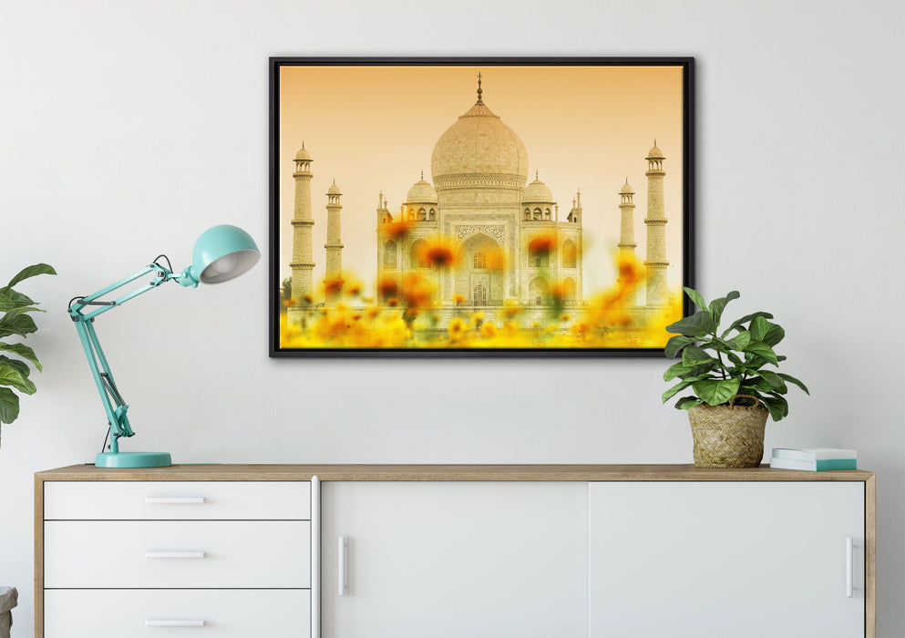 Taj Mahal im Sommer auf Leinwandbild gerahmt verschiedene Größen im Wohnzimmer