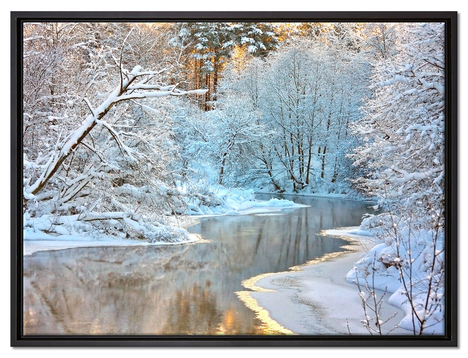 Atemberaubende Winterlandschaft auf Leinwandbild gerahmt Größe 80x60