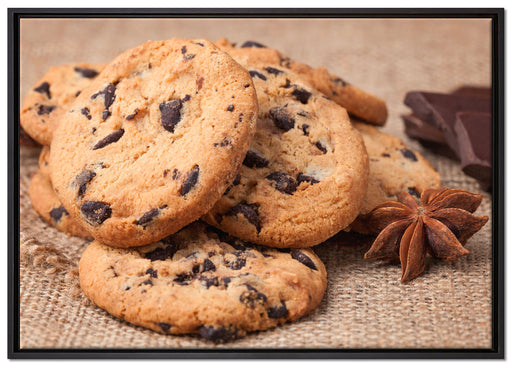 Cookies mit Schokostückchen auf Leinwandbild gerahmt Größe 100x70