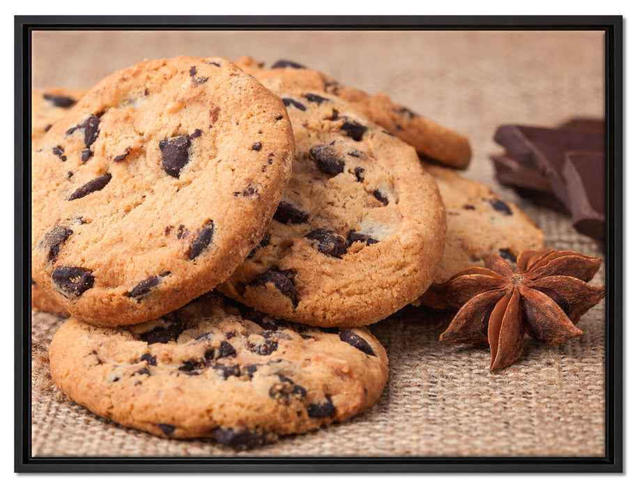 Cookies mit Schokostückchen auf Leinwandbild gerahmt Größe 80x60