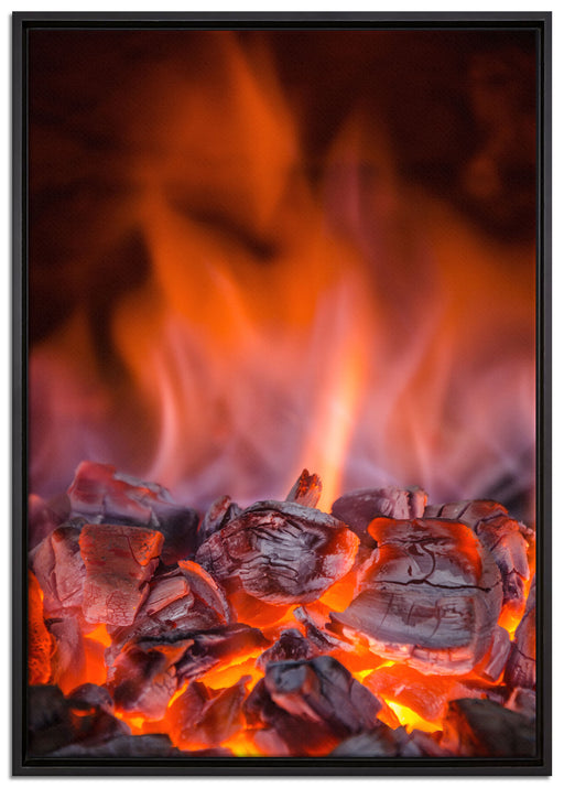 Loderndes Feuer auf Leinwandbild gerahmt Größe 100x70