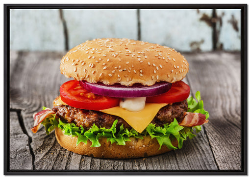 Leckerer Cheesburger auf Leinwandbild gerahmt Größe 100x70