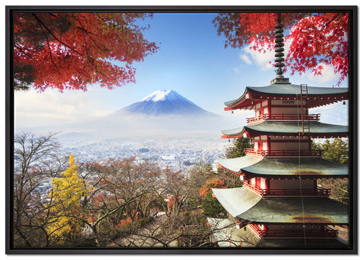 Japanischer Tempel im Herbst auf Leinwandbild gerahmt Größe 100x70