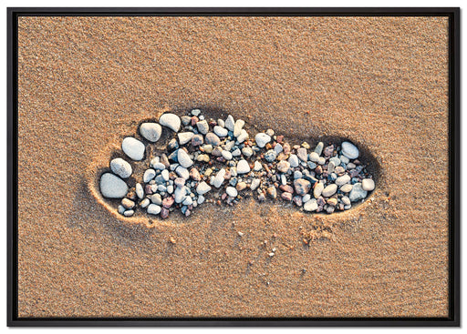 Fußabdruck im Sand auf Leinwandbild gerahmt Größe 100x70