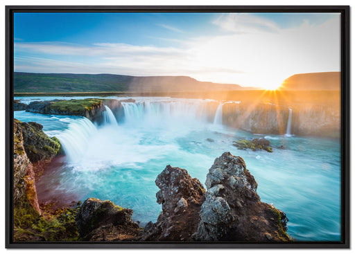 Idyllische Wasserfälle auf Leinwandbild gerahmt Größe 100x70