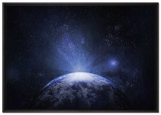 Sicht vom Mond auf die Erde auf Leinwandbild gerahmt Größe 100x70