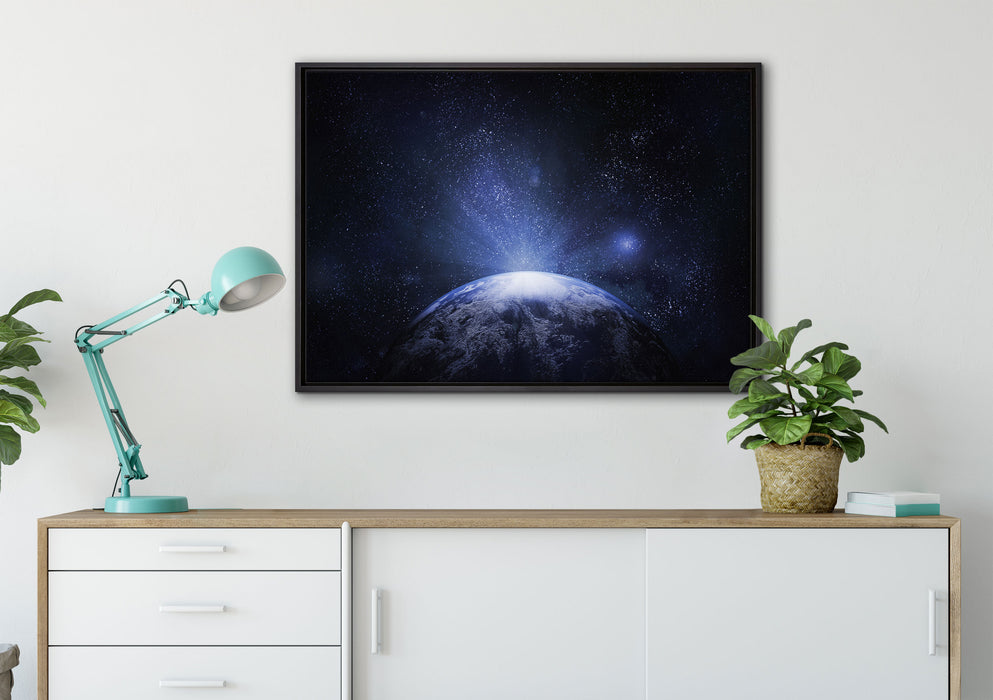 Sicht vom Mond auf die Erde auf Leinwandbild gerahmt verschiedene Größen im Wohnzimmer