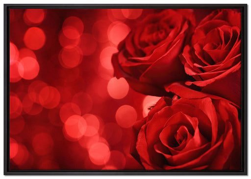 Drei rote Rosen auf Leinwandbild gerahmt Größe 100x70