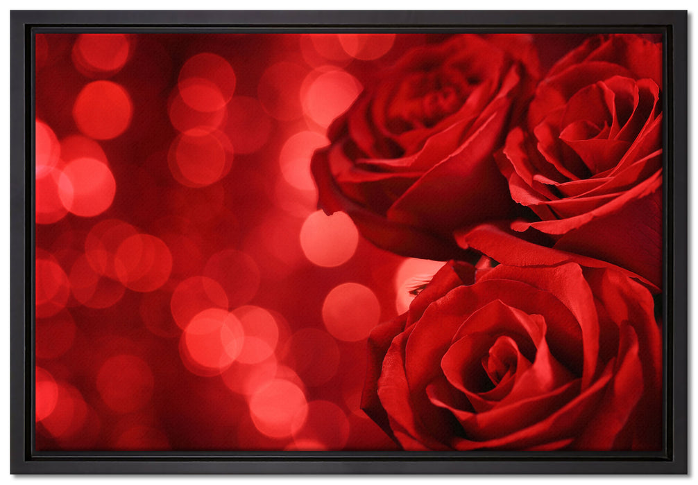 Drei rote Rosen auf Leinwandbild gerahmt Größe 60x40