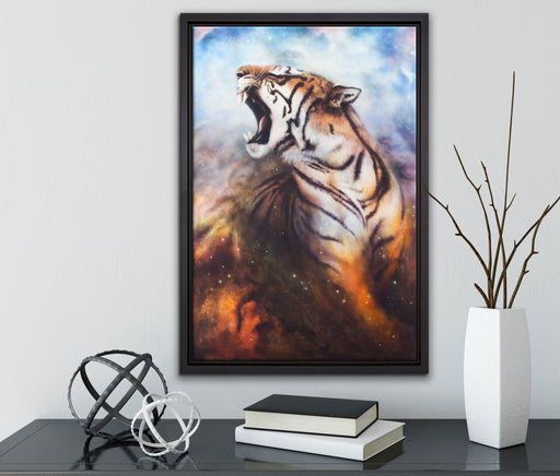 Gemälde eines Tigers auf Leinwandbild gerahmt mit Kirschblüten