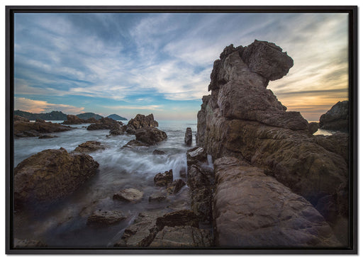 Küste bei Abenddämmerung auf Leinwandbild gerahmt Größe 100x70
