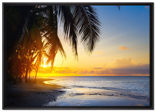 Romantischer Karibikstrand auf Leinwandbild gerahmt Größe 100x70