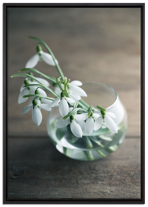 Schneeglöckchen in der Vase auf Leinwandbild gerahmt Größe 100x70